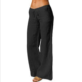 Summer Linen Wide Leg Yoga Pants Elastic Waist Drawstring Pants